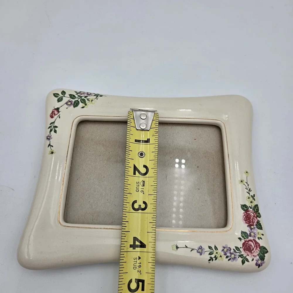 Vintage White Porcelain Frame Photo Picture with Flowers